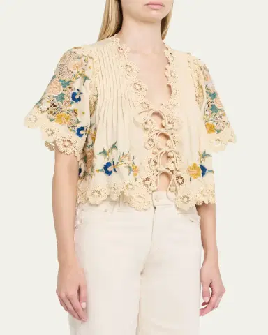 Sea Adonna Embroidered Tie-Front Top | Thumbnail 4