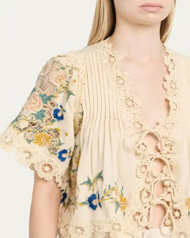 Sea Adonna Embroidered Tie-Front Top | Thumbnail 5