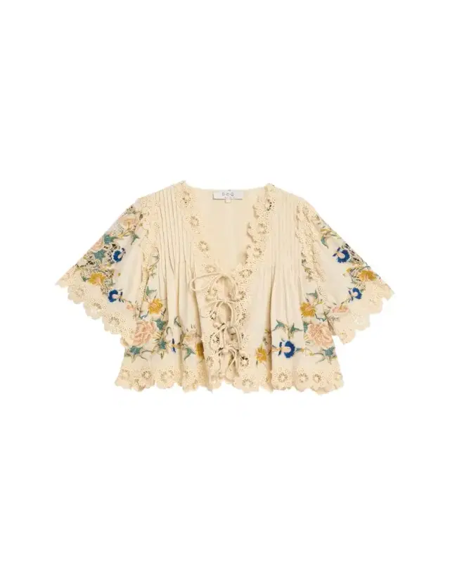 Adonna Embroidered Tie-Front Top