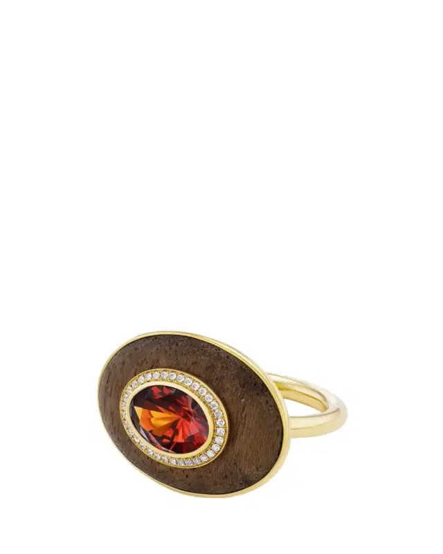 Emily P. Wheeler Balance Ring with Diamonds, Garnet, and Sandalwood