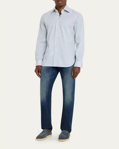 Kiton Men's Cotton Stretch Multi-Stripe Sport Shirt | Thumbnail 2 Kiton Men's Cotton Stretch Multi-Stripe Sport Shirt | Thumbnail 2