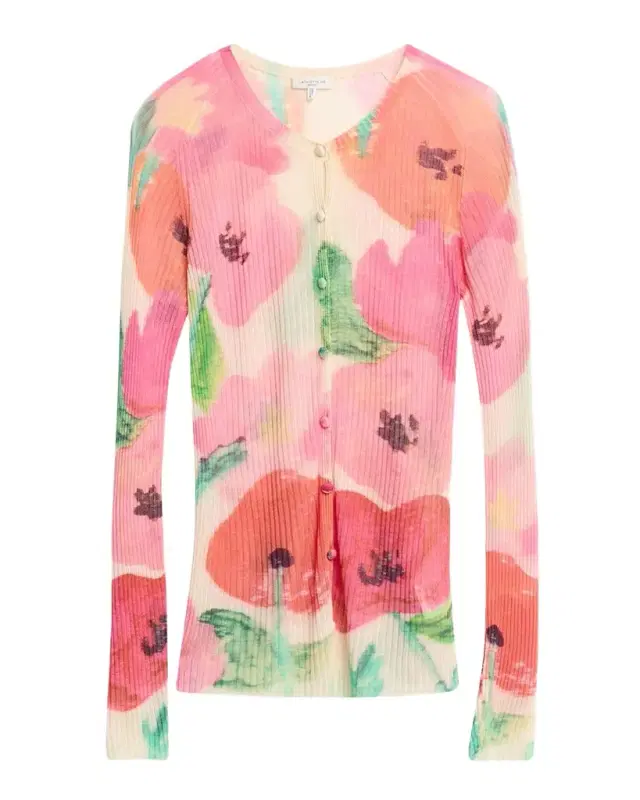 Lafayette 148 New York Floral-Print Rib Knit Cardigan