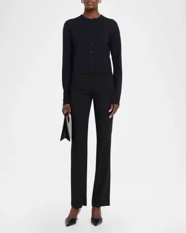 Jason Wu Collection Merino Wool Crewneck Cardigan With Satin Panel | Thumbnail 2 Jason Wu Collection Merino Wool Crewneck Cardigan With Satin Panel | Thumbnail 2
