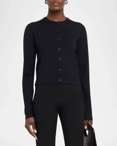 Jason Wu Collection Merino Wool Crewneck Cardigan With Satin Panel | Thumbnail 4 Jason Wu Collection Merino Wool Crewneck Cardigan With Satin Panel | Thumbnail 4