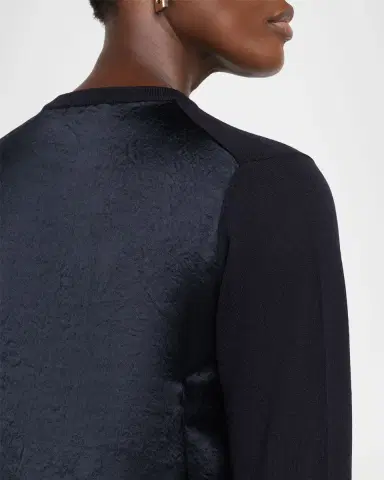 Jason Wu Collection Merino Wool Crewneck Cardigan With Satin Panel | Thumbnail 5 Jason Wu Collection Merino Wool Crewneck Cardigan With Satin Panel | Thumbnail 5