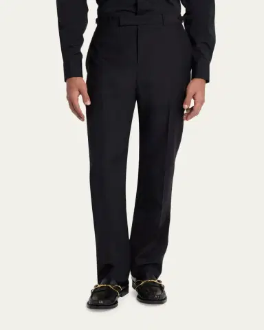 Alexander McQueen Men's Waist-Tab Straight Fit Flat-Front Trousers | Thumbnail 4 Alexander McQueen Men's Waist-Tab Straight Fit Flat-Front Trousers | Thumbnail 4
