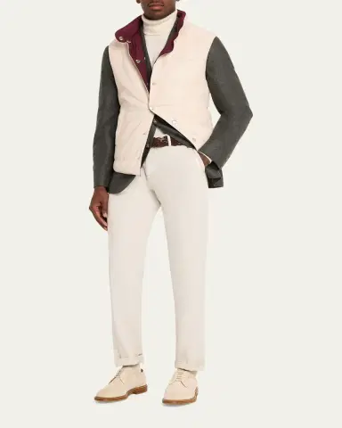Brunello Cucinelli Men's Reversible Leather and Nylon Quilted Vest | Thumbnail 2