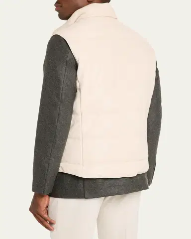 Brunello Cucinelli Men's Reversible Leather and Nylon Quilted Vest | Thumbnail 3