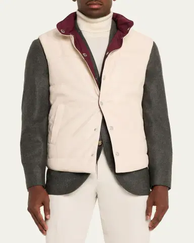Brunello Cucinelli Men's Reversible Leather and Nylon Quilted Vest | Thumbnail 4