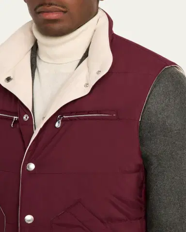 Brunello Cucinelli Men's Reversible Leather and Nylon Quilted Vest | Thumbnail 5