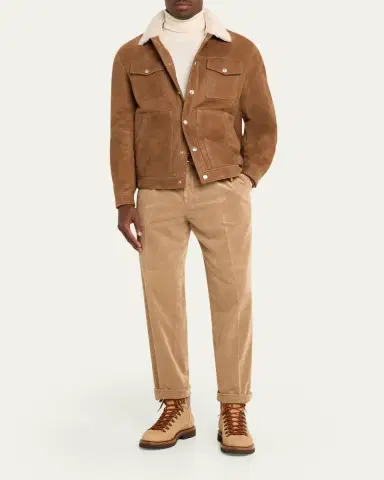 Brunello Cucinelli Men's Shearling-Collar Suede Snap Front Jacket | Thumbnail 2