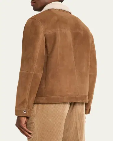 Brunello Cucinelli Men's Shearling-Collar Suede Snap Front Jacket | Thumbnail 3