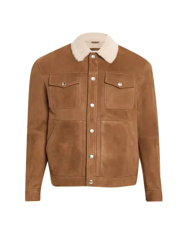 Brunello Cucinelli Men's Shearling-Collar Suede Snap Front Jacket