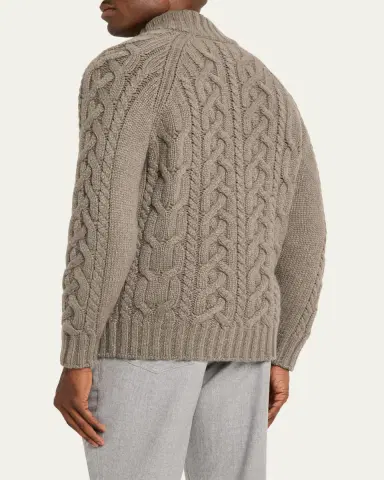 Brunello Cucinelli Men's Lofted Cashmere Cable Knit Full-Zip Cardigan | Thumbnail 3