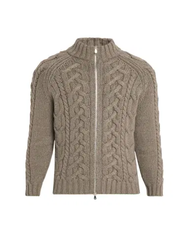 Brunello Cucinelli Men's Lofted Cashmere Cable Knit Full-Zip Cardigan | Thumbnail 1