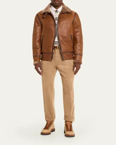 Brunello Cucinelli Men's B3 Pilot Shearling Aviator Jacket | Thumbnail 2