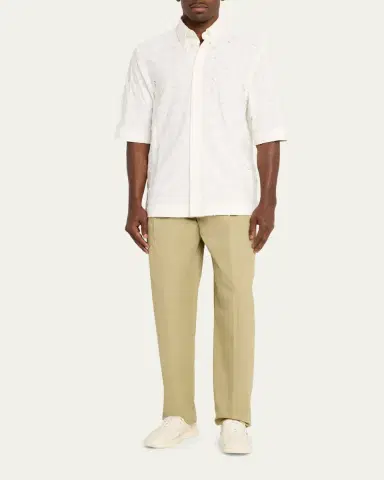 Bottega Veneta Men's Poplin Intrecciato Short-Sleeve Shirt | Thumbnail 2