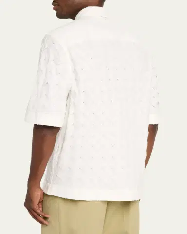 Bottega Veneta Men's Poplin Intrecciato Short-Sleeve Shirt | Thumbnail 3