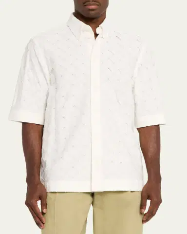 Bottega Veneta Men's Poplin Intrecciato Short-Sleeve Shirt | Thumbnail 4