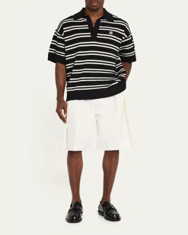 AMIRI Men's Rib-Knit Stripe Johnny Collar Polo Shirt | Thumbnail 2 AMIRI Men's Rib-Knit Stripe Johnny Collar Polo Shirt | Thumbnail 2