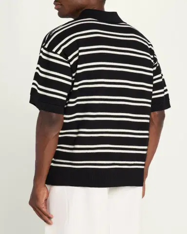 AMIRI Men's Rib-Knit Stripe Johnny Collar Polo Shirt | Thumbnail 3 AMIRI Men's Rib-Knit Stripe Johnny Collar Polo Shirt | Thumbnail 3
