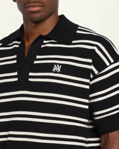 AMIRI Men's Rib-Knit Stripe Johnny Collar Polo Shirt | Thumbnail 5 AMIRI Men's Rib-Knit Stripe Johnny Collar Polo Shirt | Thumbnail 5