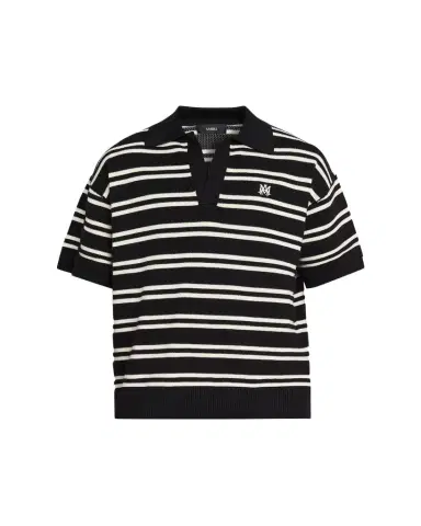 AMIRI Men's Rib-Knit Stripe Johnny Collar Polo Shirt | Thumbnail 1 AMIRI Men's Rib-Knit Stripe Johnny Collar Polo Shirt | Thumbnail 1