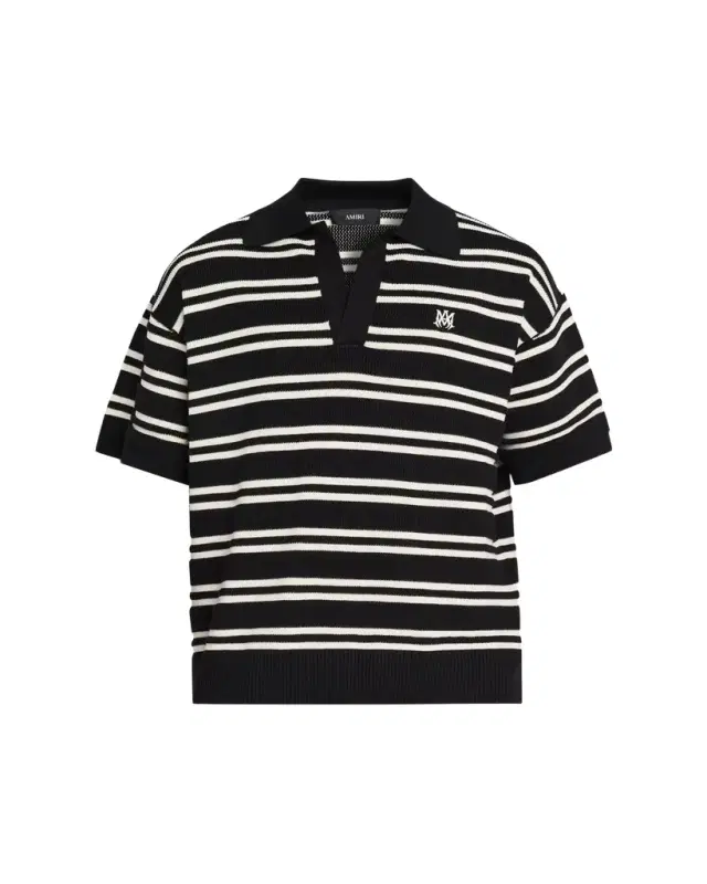 Amiri Men's Rib-Knit Stripe Johnny Collar Polo Shirt