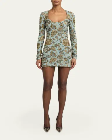 Saint Laurent Stretch Brocade Decollete Mini Dress | Thumbnail 2 Saint Laurent Stretch Brocade Decollete Mini Dress | Thumbnail 2