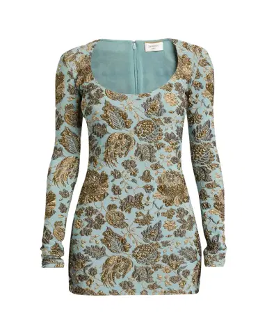 Saint Laurent Stretch Brocade Decollete Mini Dress | Thumbnail 1 Saint Laurent Stretch Brocade Decollete Mini Dress | Thumbnail 1