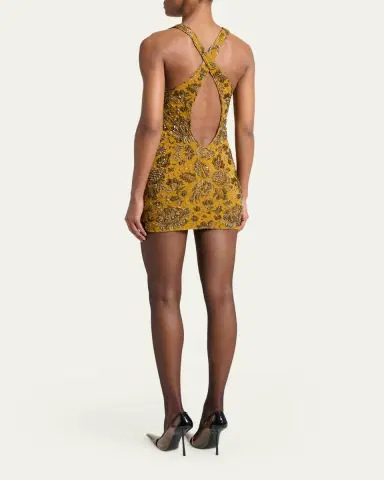 Saint Laurent Stretch Brocade Cross-Back Mini Dress | Thumbnail 3 Saint Laurent Stretch Brocade Cross-Back Mini Dress | Thumbnail 3
