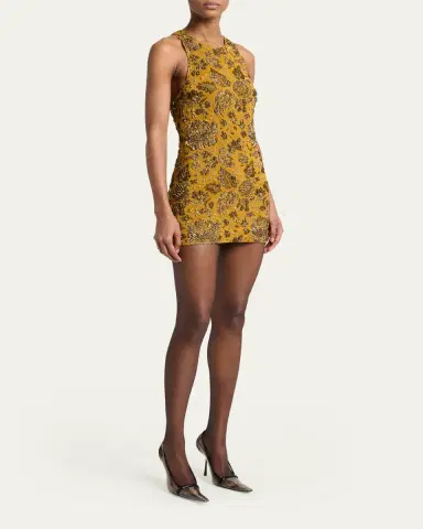Saint Laurent Stretch Brocade Cross-Back Mini Dress | Thumbnail 4 Saint Laurent Stretch Brocade Cross-Back Mini Dress | Thumbnail 4
