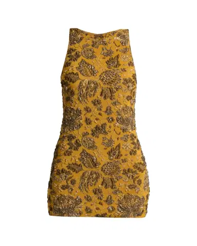Saint Laurent Stretch Brocade Cross-Back Mini Dress | Thumbnail 1 Saint Laurent Stretch Brocade Cross-Back Mini Dress | Thumbnail 1