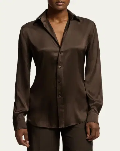 Ralph Lauren Collection Silk Classic Button-Down Shirt | Thumbnail 4 Ralph Lauren Collection Silk Classic Button-Down Shirt | Thumbnail 4
