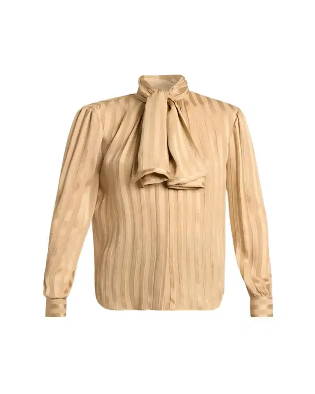 Lavalliere Striped Silk Long-Sleeve Blouse