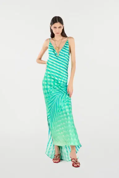 Roberto Cavalli Dress With Optical glass Print And Necklace | Thumbnail 7
