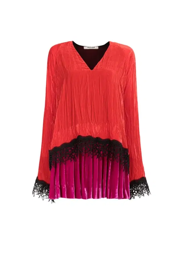 Roberto Cavalli Lace-detailed velvet dress