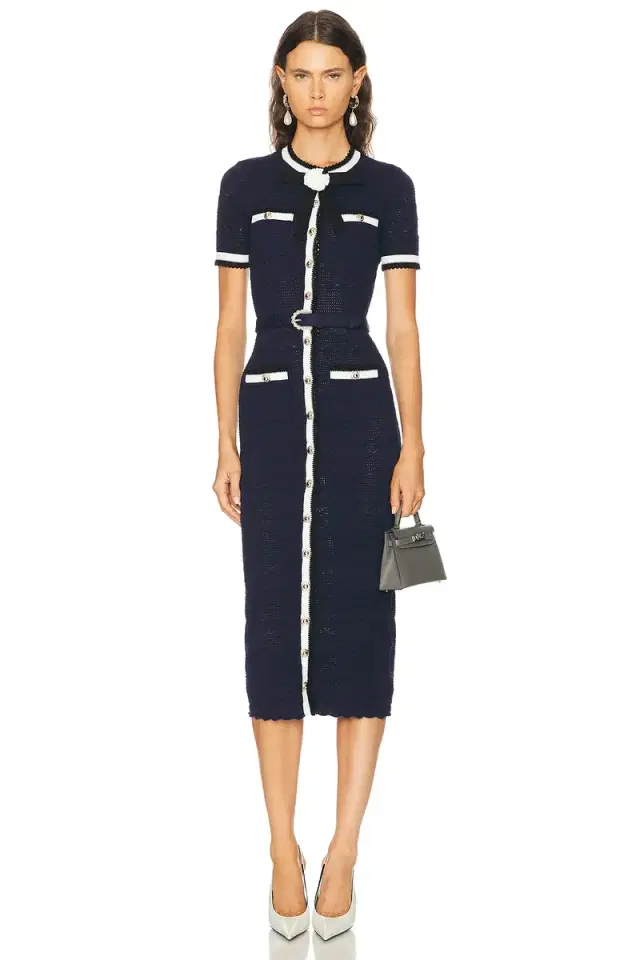 self-portrait Pointelle Knit Midi Dress