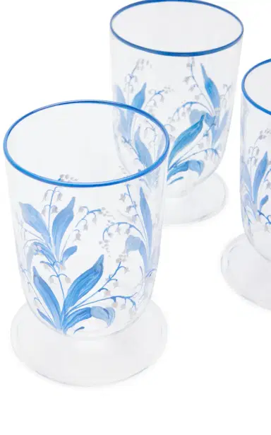 Moda Domus Hand-Painted Lily of The Valley Footed Glass Tumbler - Blue | Thumbnail 2