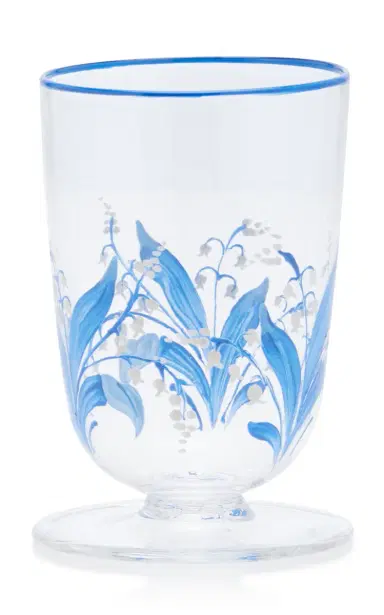 Moda Domus Hand-Painted Lily of The Valley Footed Glass Tumbler - Blue | Thumbnail 4