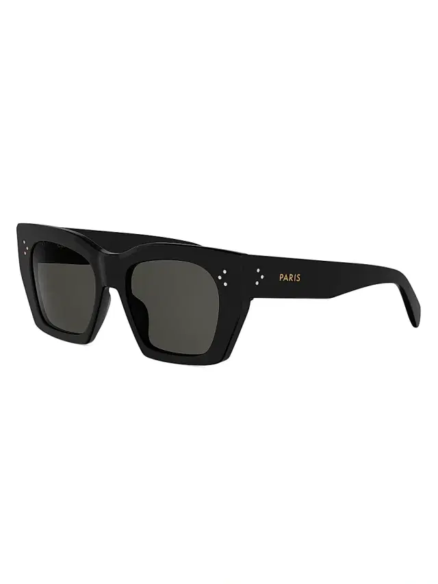 CELINE Women's  3 Dots 53MM Tortoiseshell Square Sunglasses - Shiny Black Smoke