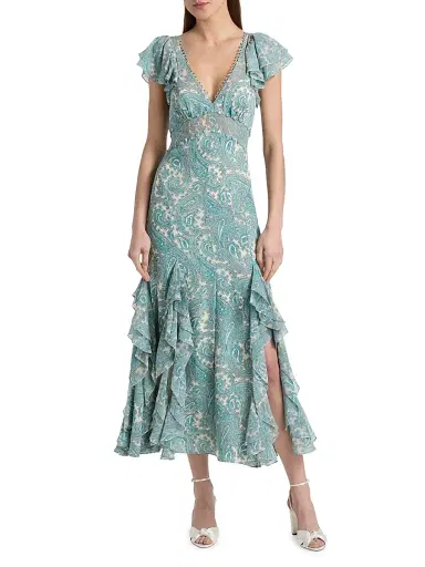 Cinq à Sept Women's Hendrix Paisley A-Line Midi-Dress - Gardenia Blue Graphite - Size 14 | Thumbnail 2