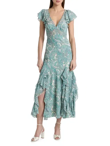 Cinq à Sept Women's Hendrix Paisley A-Line Midi-Dress - Gardenia Blue Graphite - Size 14 | Thumbnail 3