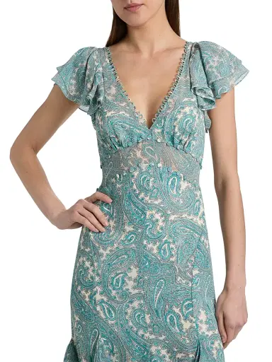 Cinq à Sept Women's Hendrix Paisley A-Line Midi-Dress - Gardenia Blue Graphite - Size 14 | Thumbnail 6