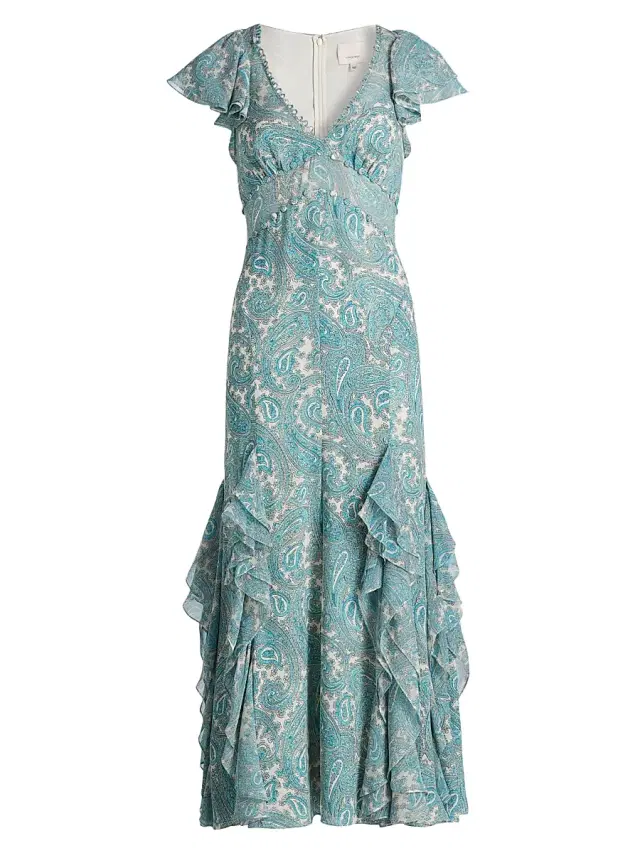 Women's Hendrix Paisley A-Line Midi-Dress - Gardenia Blue Graphite