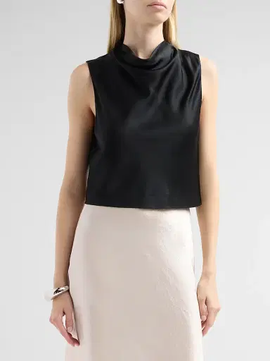 Vince Women's Satin Cowlneck Crop Top - Black - Size XS | Thumbnail 4 Vince Women's Satin Cowlneck Crop Top - Black - Size XS | Thumbnail 4