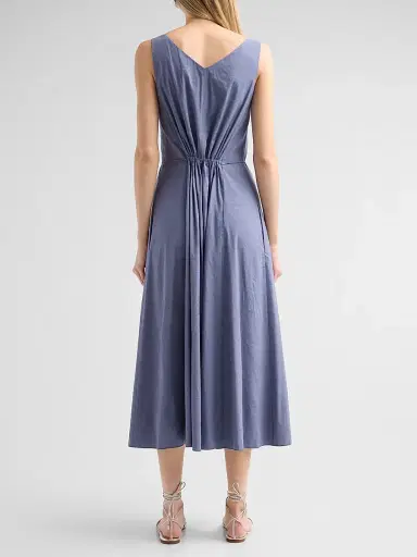 Vince Women's V-Neck Linen-Blend Sleeveless Midi-Dress - Azul - Size XXS | Thumbnail 3 Vince Women's V-Neck Linen-Blend Sleeveless Midi-Dress - Azul - Size XXS | Thumbnail 3