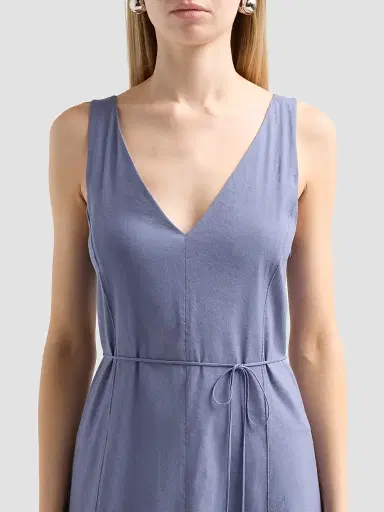 Vince Women's V-Neck Linen-Blend Sleeveless Midi-Dress - Azul - Size XXS | Thumbnail 5 Vince Women's V-Neck Linen-Blend Sleeveless Midi-Dress - Azul - Size XXS | Thumbnail 5