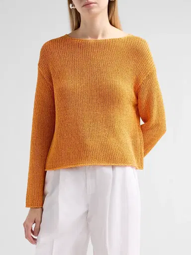 Vince Women's Coated Stretch-Cotton Knit Sweater - Tangerine - Size XS | Thumbnail 4 Vince Women's Coated Stretch-Cotton Knit Sweater - Tangerine - Size XS | Thumbnail 4
