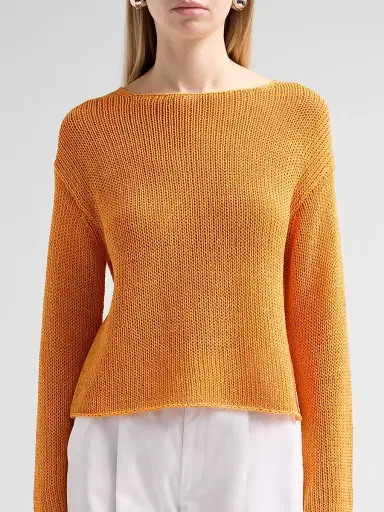 Vince Women's Coated Stretch-Cotton Knit Sweater - Tangerine - Size XS | Thumbnail 5 Vince Women's Coated Stretch-Cotton Knit Sweater - Tangerine - Size XS | Thumbnail 5